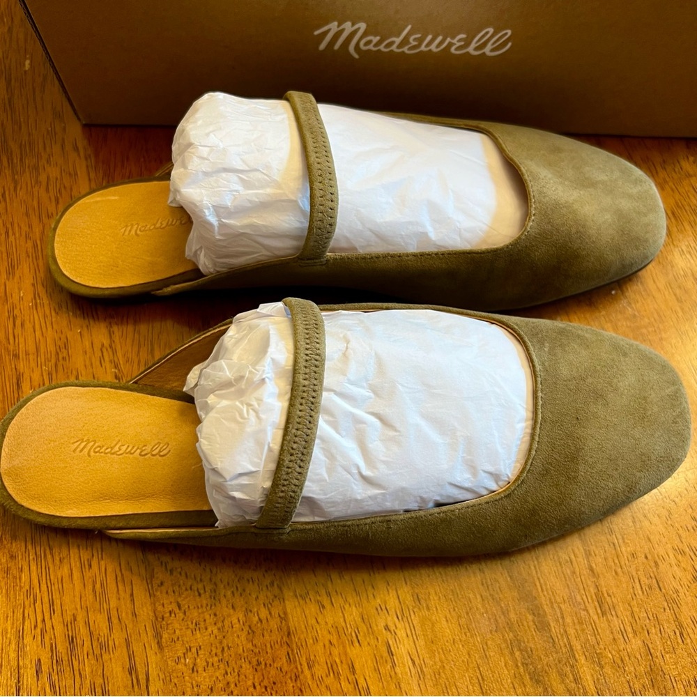 Madewell Ballet Flat Mule in Olive Suede